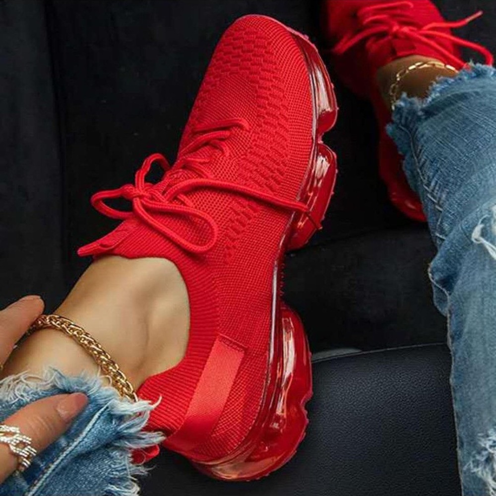 Red FlyKnit Air Bubble Slip On Sneaker